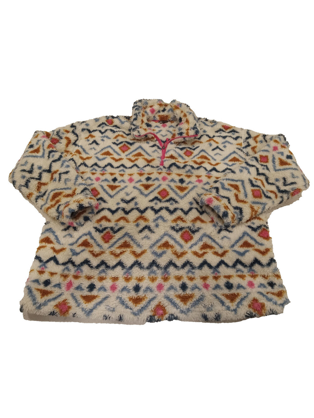 Eddie Bauer Fleece Pullover Womens XL Aztec Geometric 1/4 Zip Pink Zipper Pull
